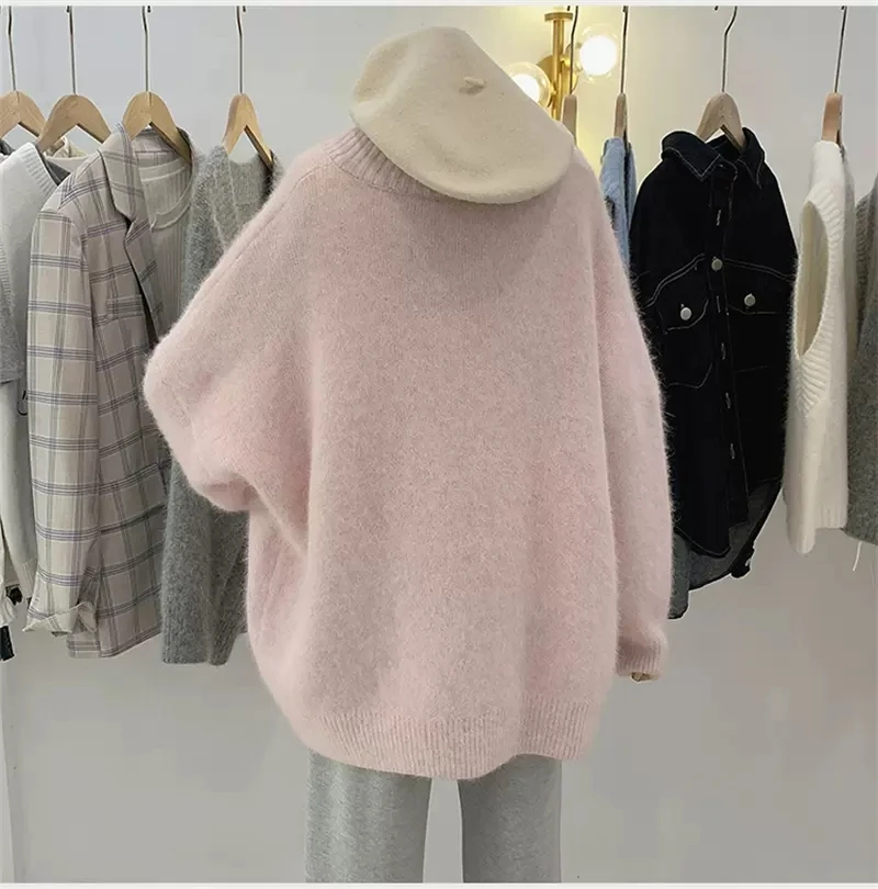 2023 Pink Sweaters Women\'s Clothing Spring Autumn Pullovers Korean Loose Soft Waxy V-Neck Knit Sweater Jackets Girls Tops jp333