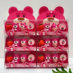 New Lotso Strawberry Bear Eraser Set Cute Cartoon Student Stationery Spliced Clean Traceless Children Toys Anime Peripherals