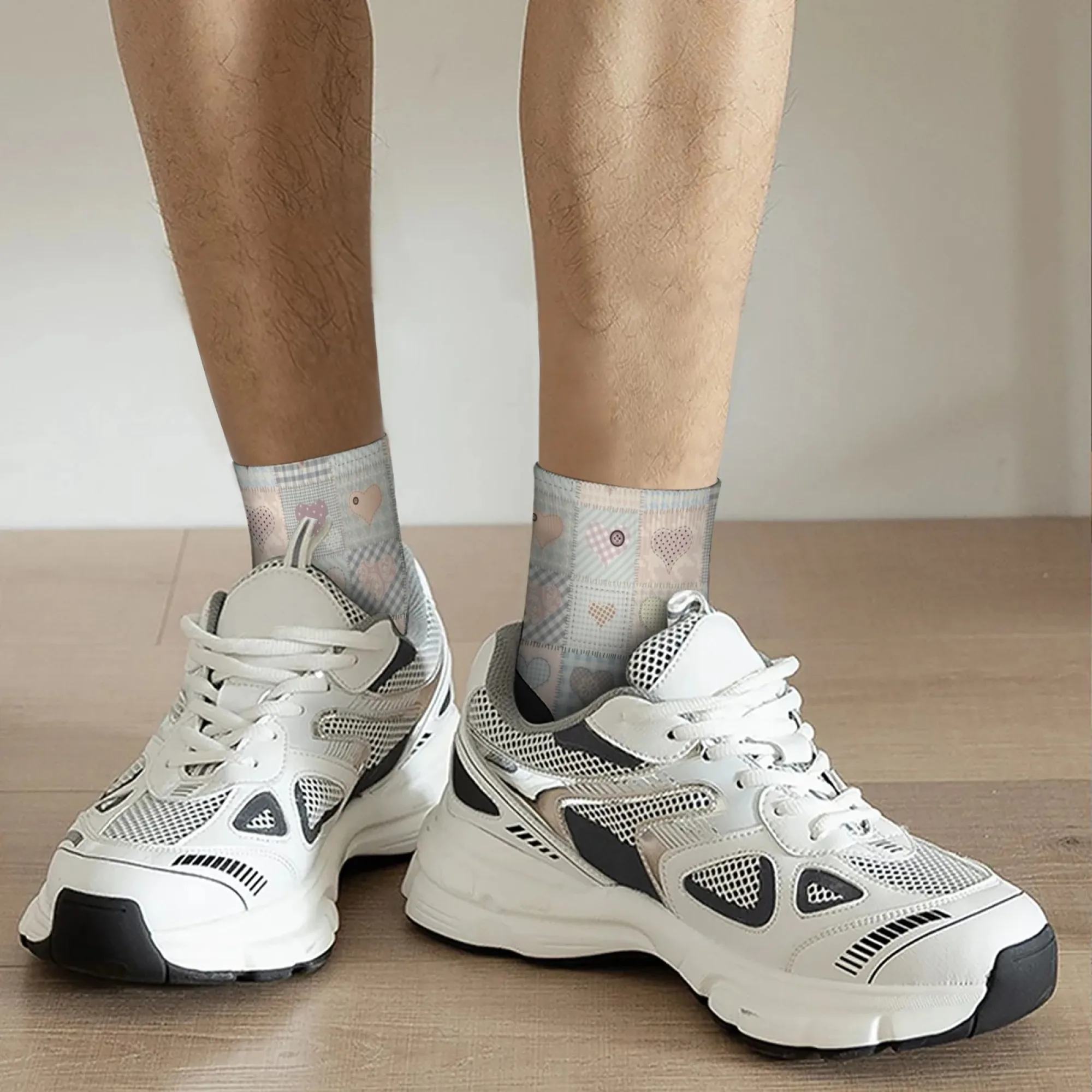 Calzini corti con griglia a forma di cuore Miscela di poliestere Calzini casual comodi per donna Uomo Unisex Morbidi e traspiranti Leggeri