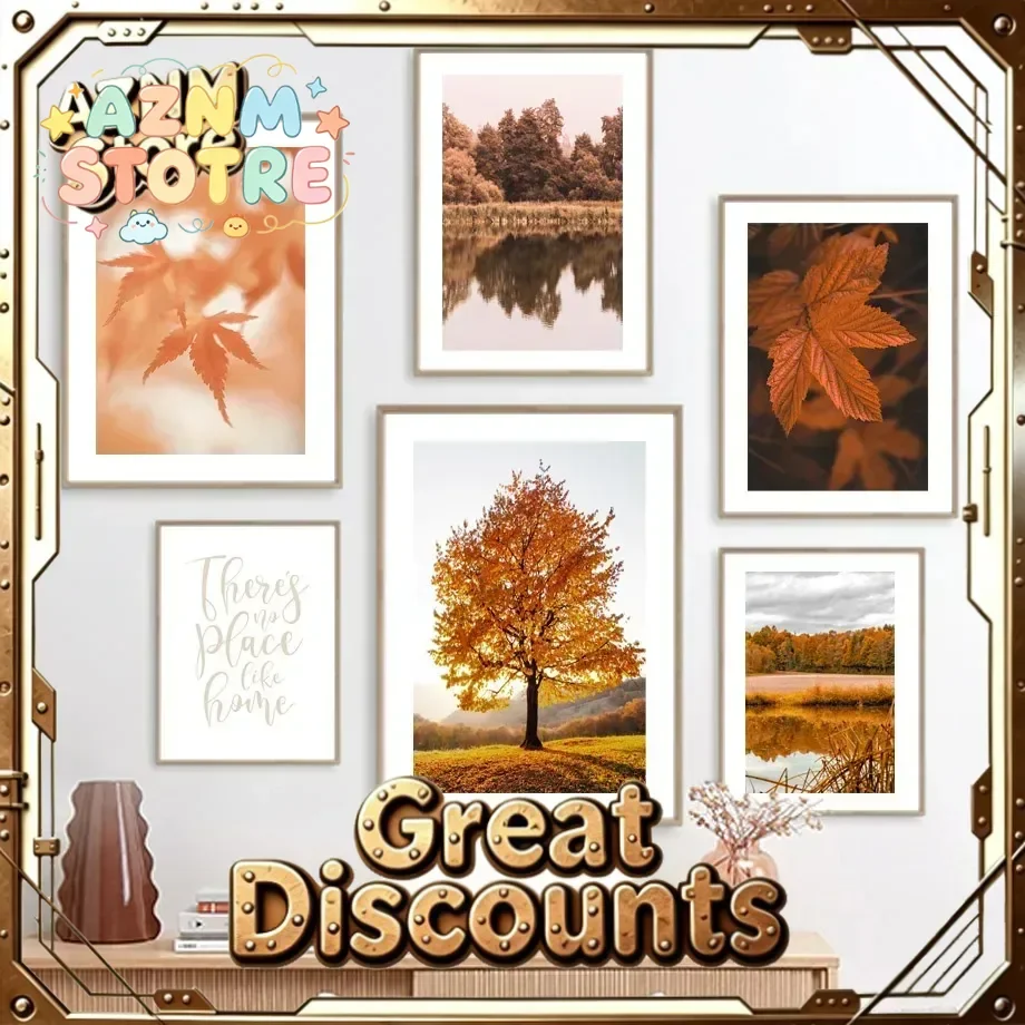 Wall Art Print Canvas Painting Autumn Lake Sunshine Through Tree Poster Japanese Maple Leaves Pictures Living Room Decor