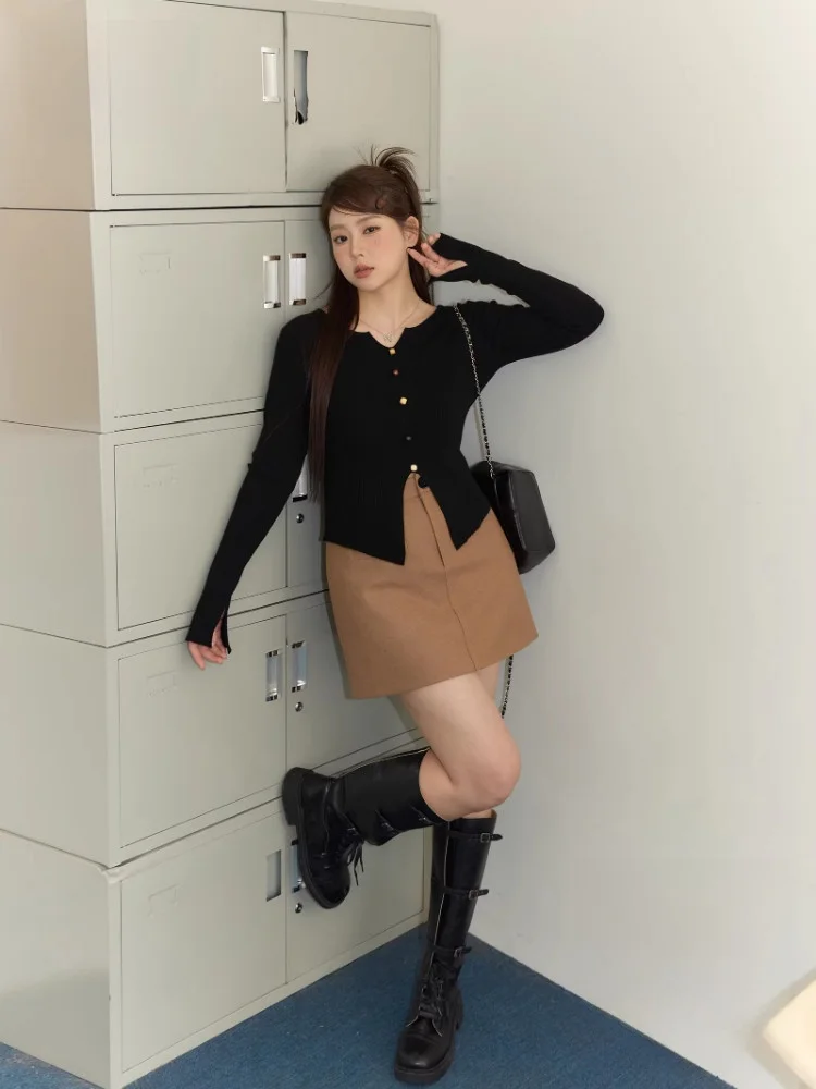 

Комплект трикотажа для похудения, юбка трапециевидной формы с высокой талией, длинная Sve Commute Sle Faion, женская одежда больших размеров, корейская версия