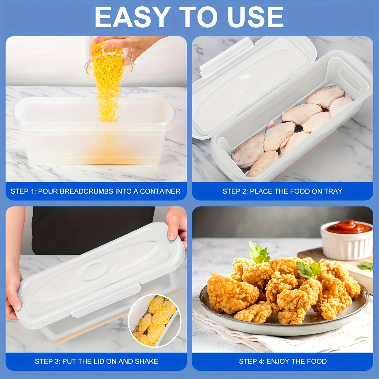 Mangkuk Pengaduk Lapisan 2 Bagian dengan Tutup, Dilengkapi dengan Piring Pelapis - Untuk Melapisi Ikan, Sayap Ayam, Cincin Bawang & Sayuran