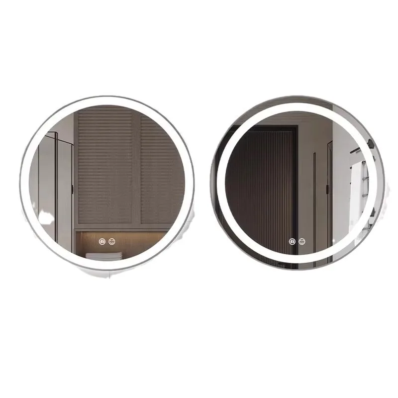 Light Bathroom Mirror Anti-fog Touch Screen Bathroom Makeup Bathroom Mirror Non-punching Wall Hanging Diameter 50CM Smart LED