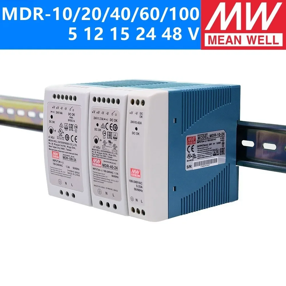 MEAN WELL MDR-10 20 40 60 100 - 5 12 15 24 48 meanwell MDR -10 -20 -40 -60 -100 W 5 12 15 24 48 V Output Industrial DIN Rail