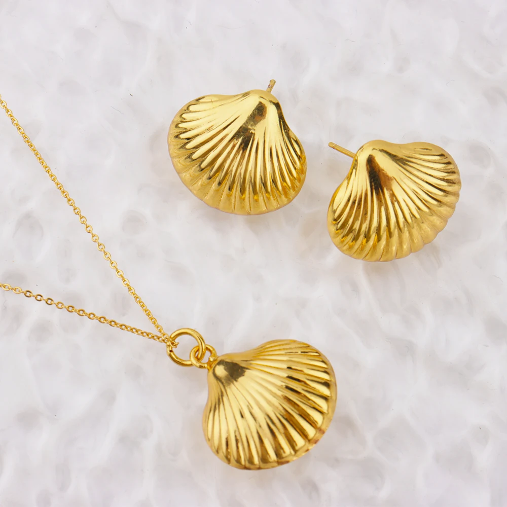 

Ocean Series Gold Color Shell Earrings Necklaces For Women Girls Fashion Pendant Necklace Beach Female Summer Jewelry Accessory