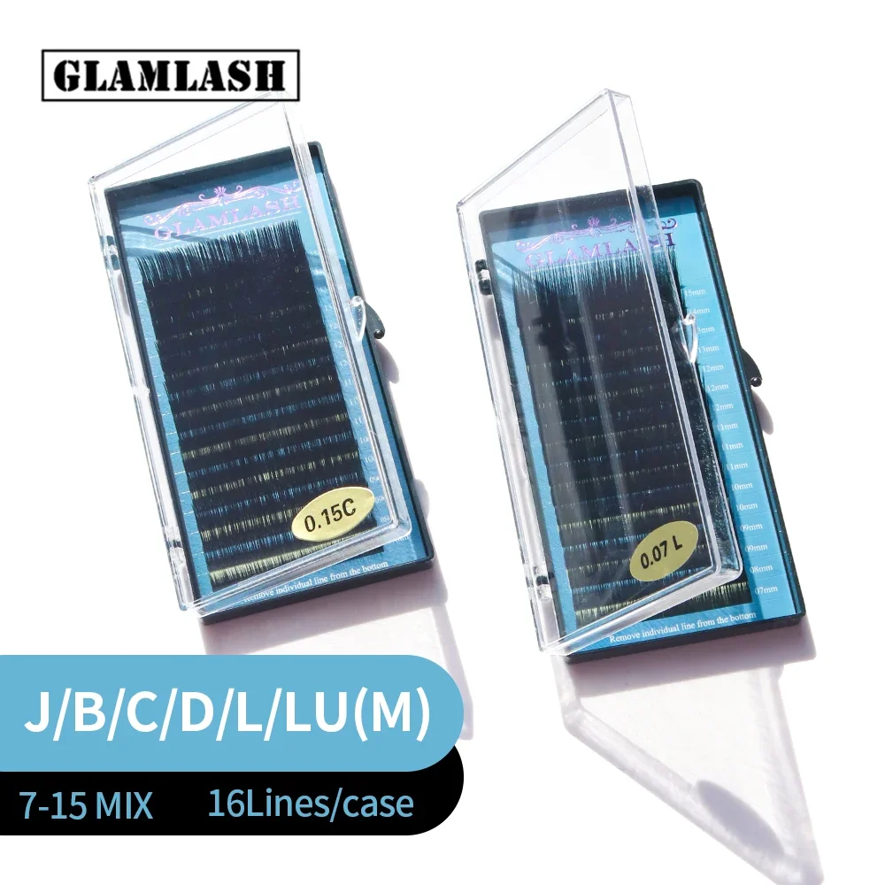 GLAMLASH Premium 16Rows JBCD 7~15mm Mix Tray Synthetic Mink Eyelash Extension Individual Soft False Eye Lashes Maquiagem Cilios