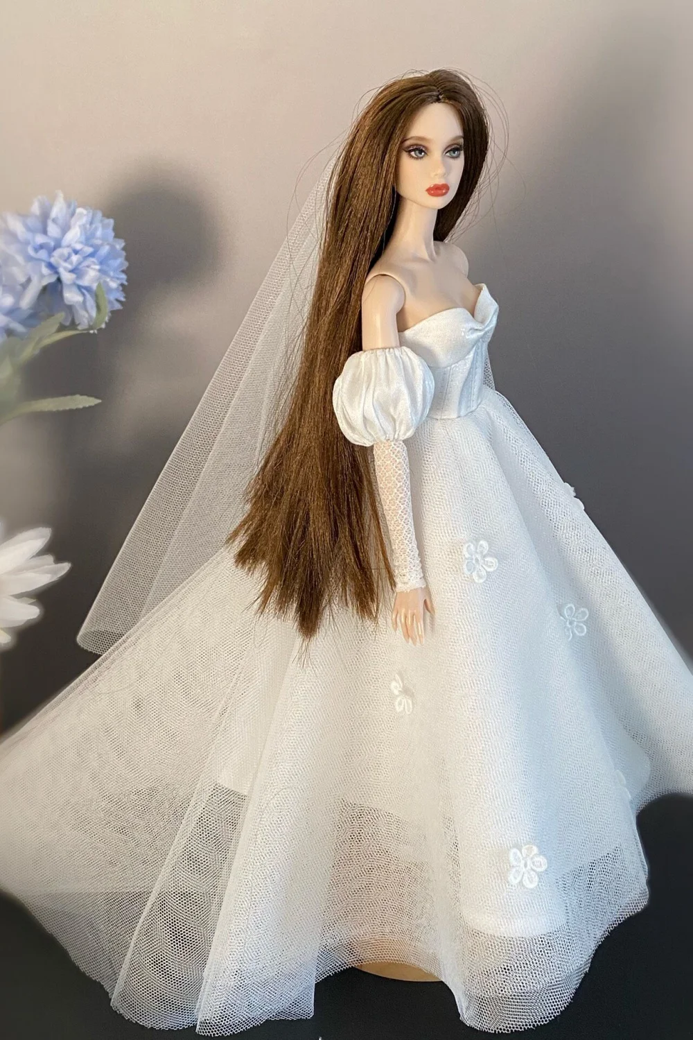 【Clothing Only】Handmade 1/6 Elegant Bubble Sleeves Mesh White Wedding Fluffy Dress Set Fit IT PP FR2 ST Supermodel Body