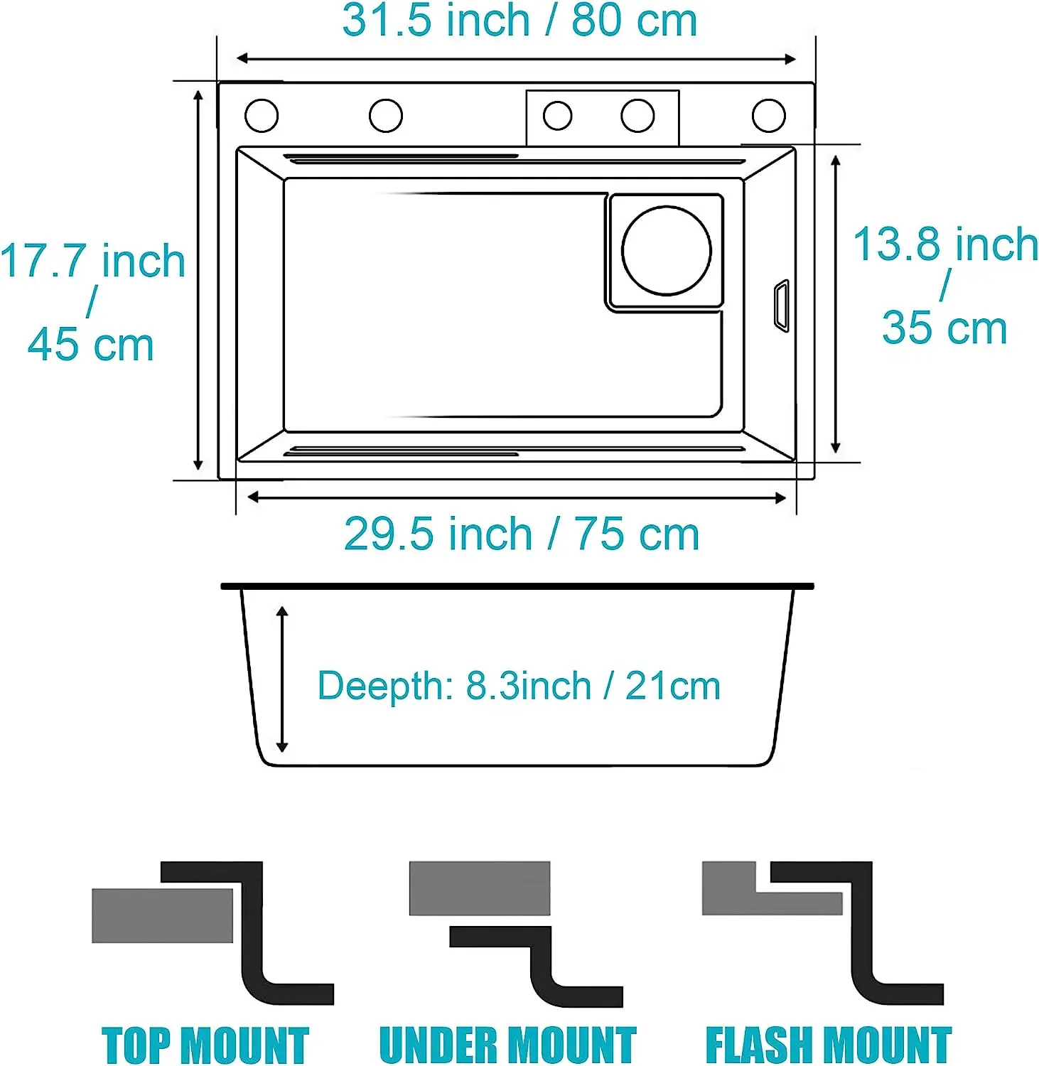 Pia de cozinha inteligente com display LED TEMP Torneira de cachoeira de aço inoxidável 1 gota de tigela Workstation Cinza de Gunmetal