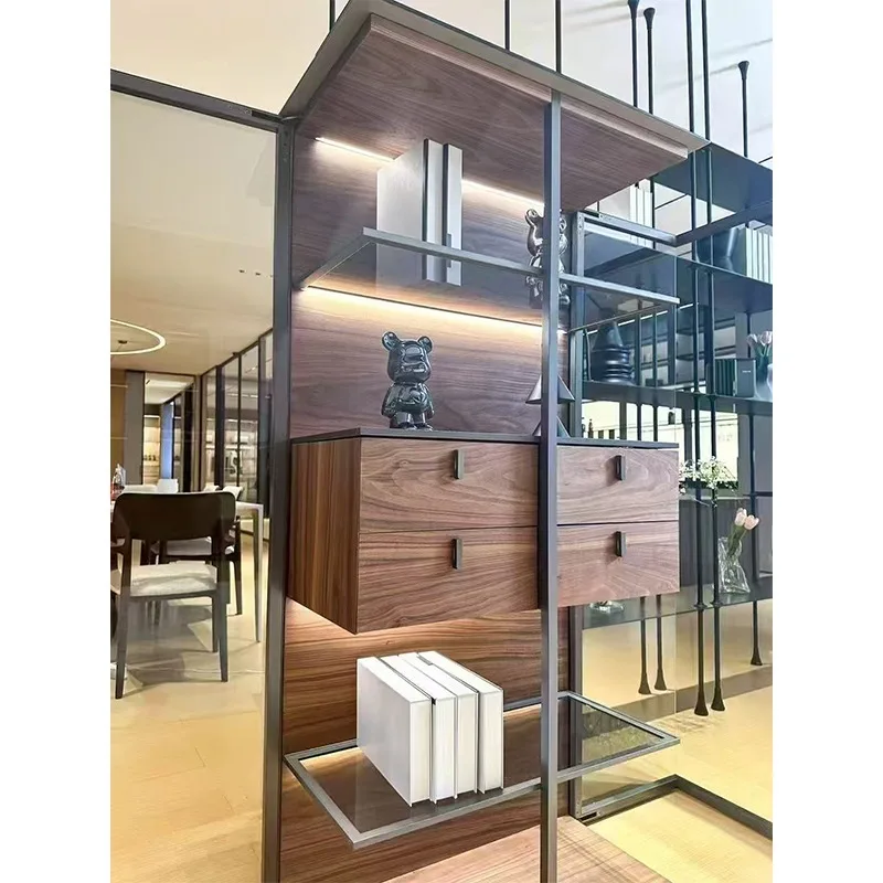 Double-Door Glass Display Cabinet Wine Cabinet Home Storage Display Case Double Airplane Wing Cabinet With Drawers Display Rack