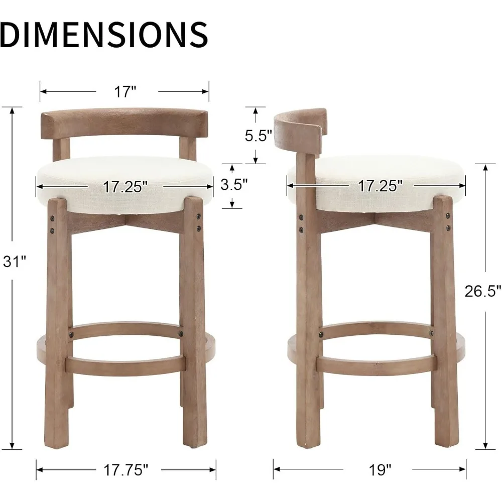 Set di 4 sgabelli da bar moderni, sgabelli da bancone da 26 pollici, sgabelli da bar rotondi in legno senza braccioli, sgabello da cucina con sedile in lino