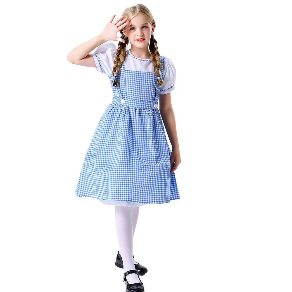 Halloween Adult Maid Blue Plaid Dress Children's Costume Medieval Maid Children's Day Pastoral Parent-child Costume