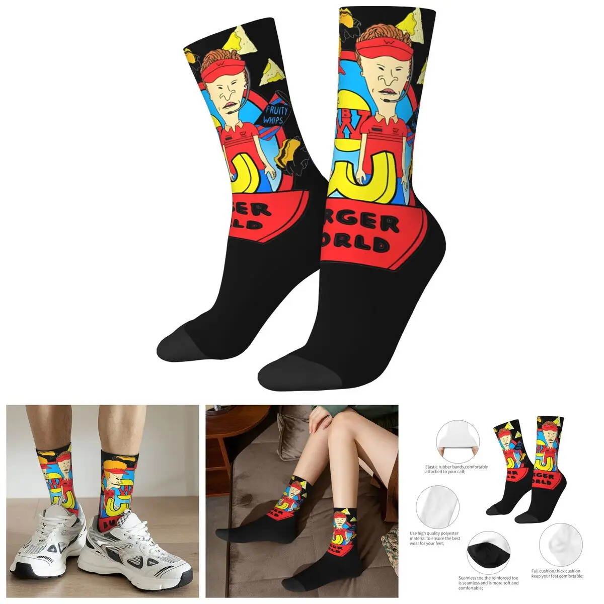 Funny Crazy Sock for Men Rugged Hip Hop Harajuku Beavis and butt-head Happy Quality Pattern Printed Boys Crew compression Sock