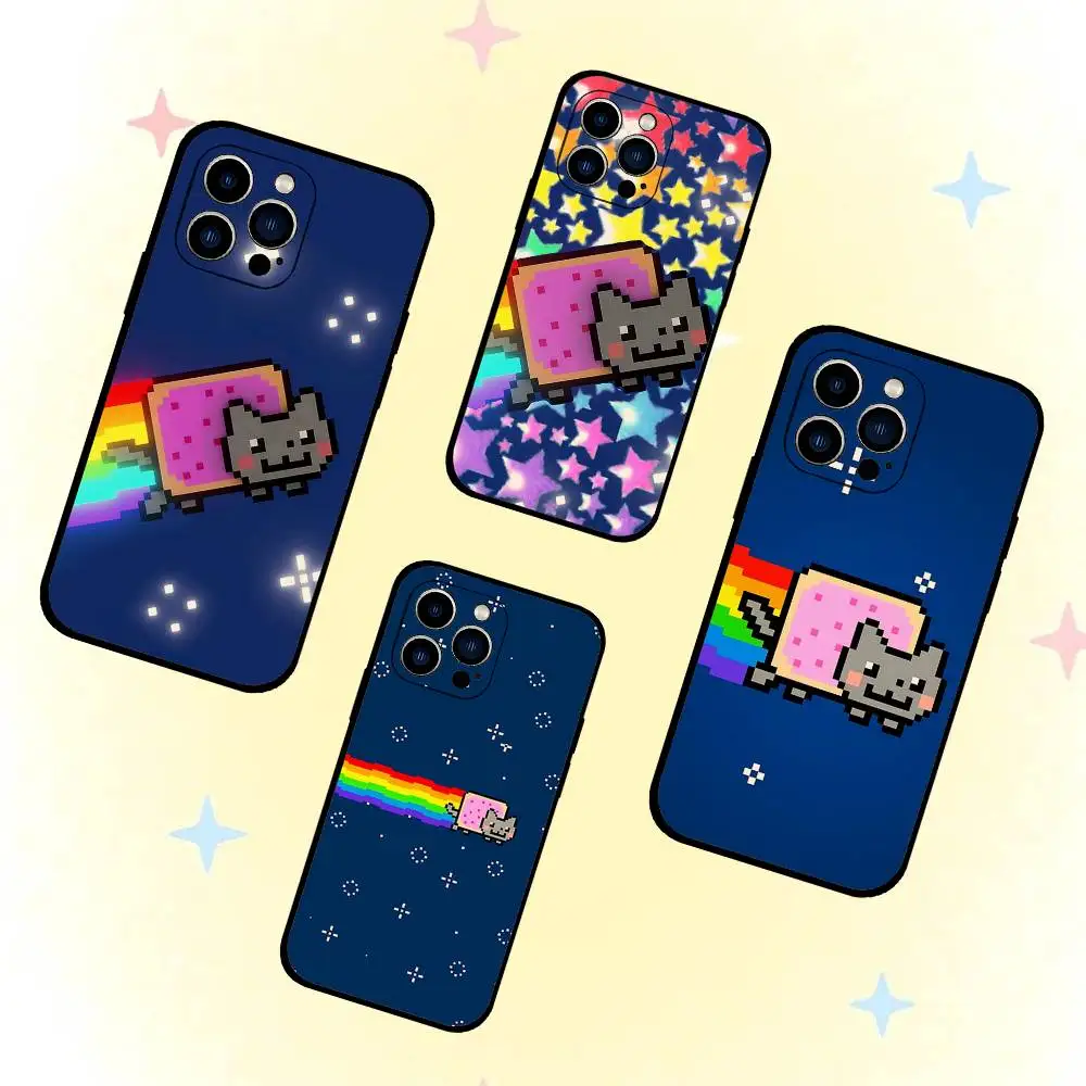 Niedliche N-nyan Katzen Kawaii Handyhülle für iPhone 17 16 15 11 12 13 14 Pro Max 16 Plus 15 Pro MAX Cover