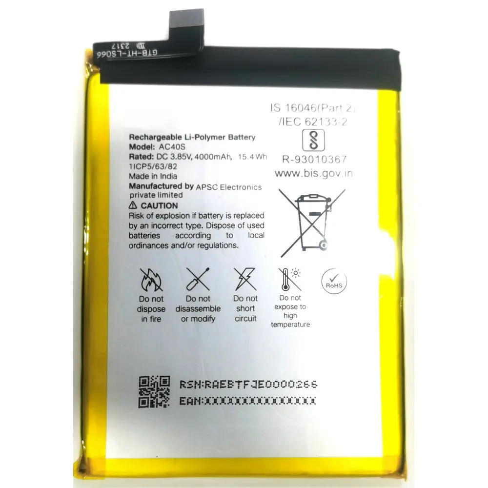 New Original LYF AC40S Replacement Mobile Phone Battery 1ICP5/63/82