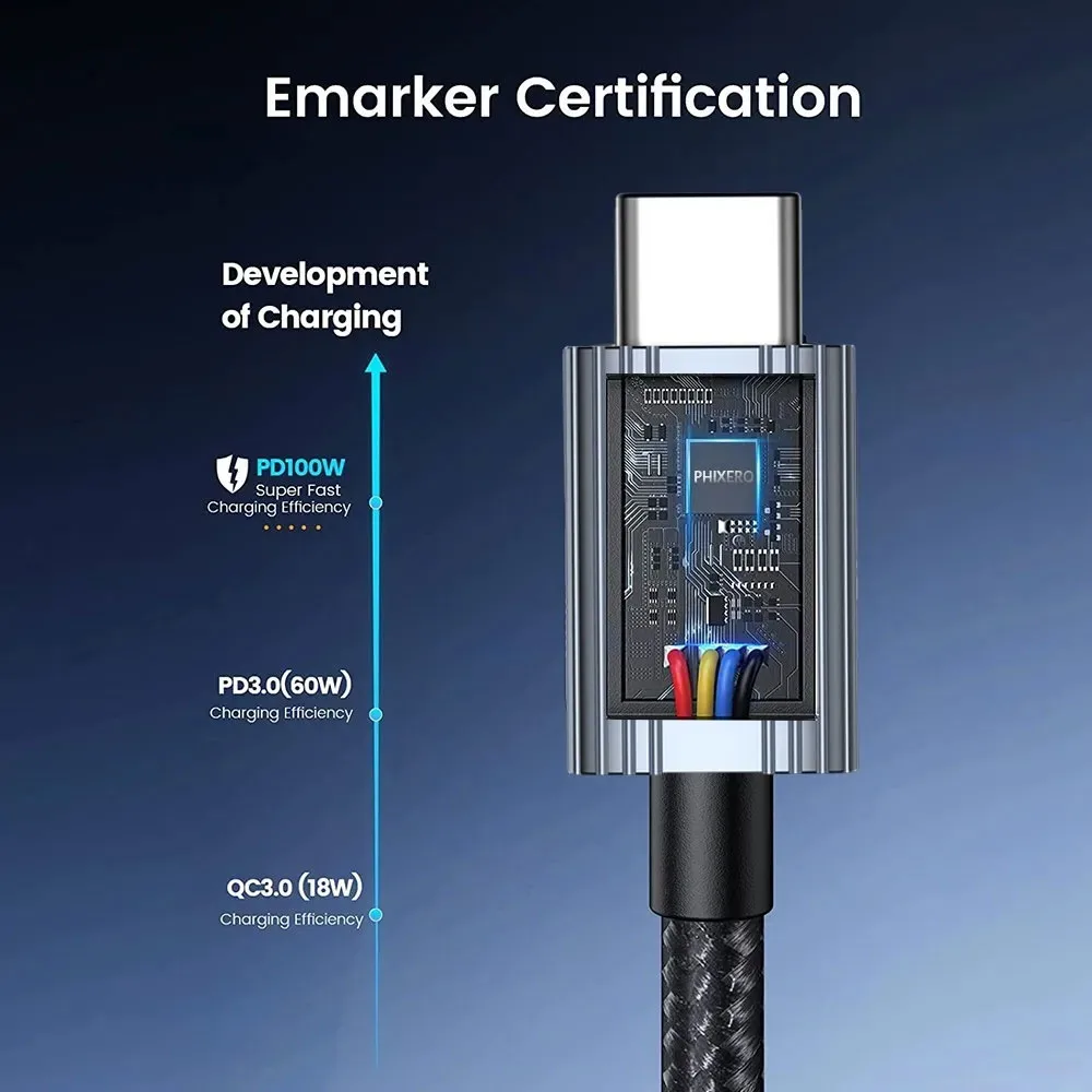 PHIXERO Type C to C Nylon Braided Cable PD 15W/60W/100W for Huawei Xiaomi Pixel iPad Macbook Switch PS5  Durable & Fast Charging