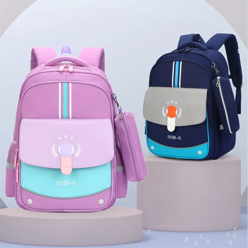 Grade 1-3-6 Primary Children Fashion Panelled High-capacity Backpacks New Girl Boy Students Light Simple Schoolbags with Pen Bag