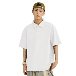 New 2025 Summer Oversized Soild Color Mens Polo Shirt Fashion Plus Size Tees Tops 100% Cotton Short Sleeve Casual Polos Hommes