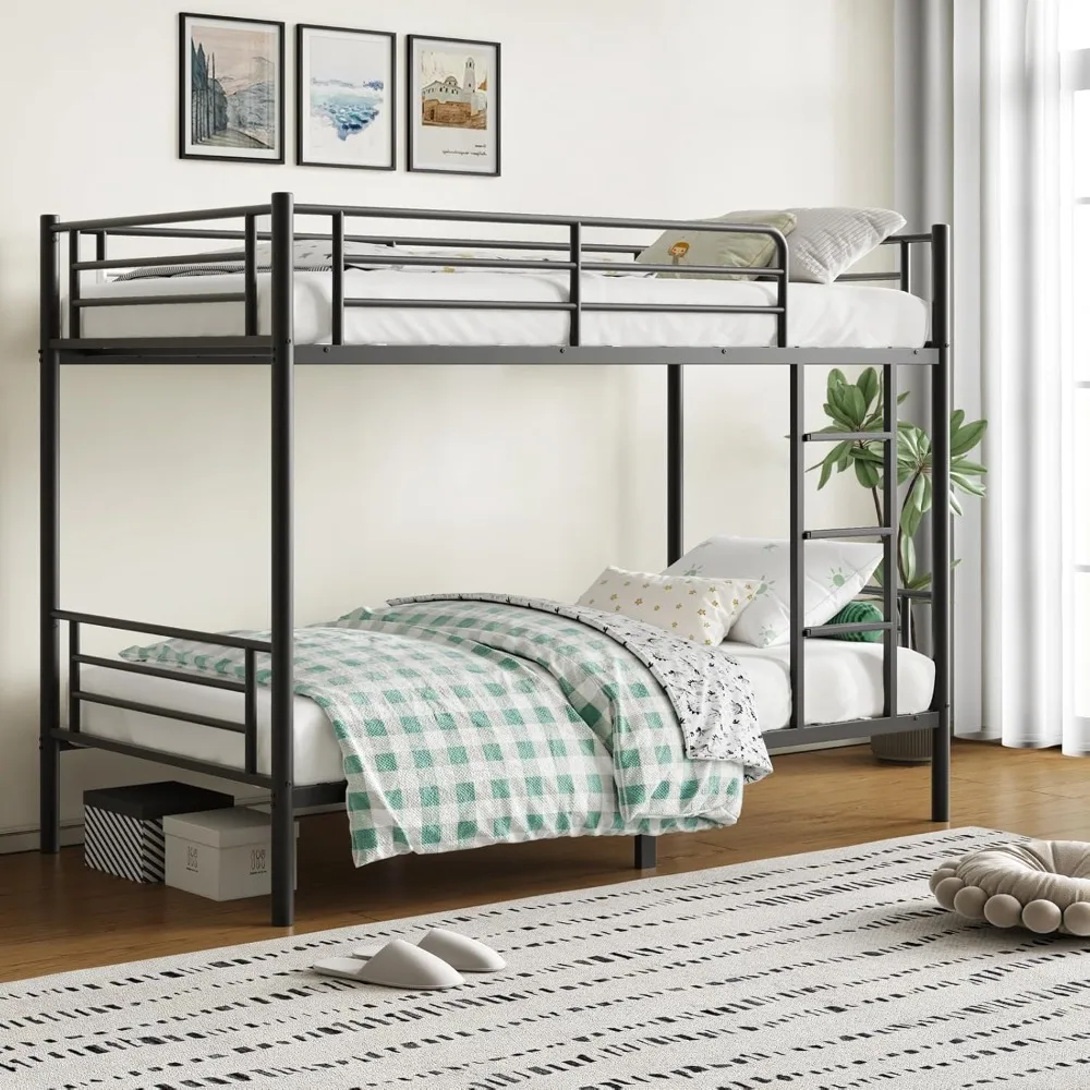 

Bunk Beds,Bunk Bed Twin Over Twin for Kids Teens Adults with Ladders and Guardrail,Sturdy Literas Heavy Duty Metal Slats,400 lbs