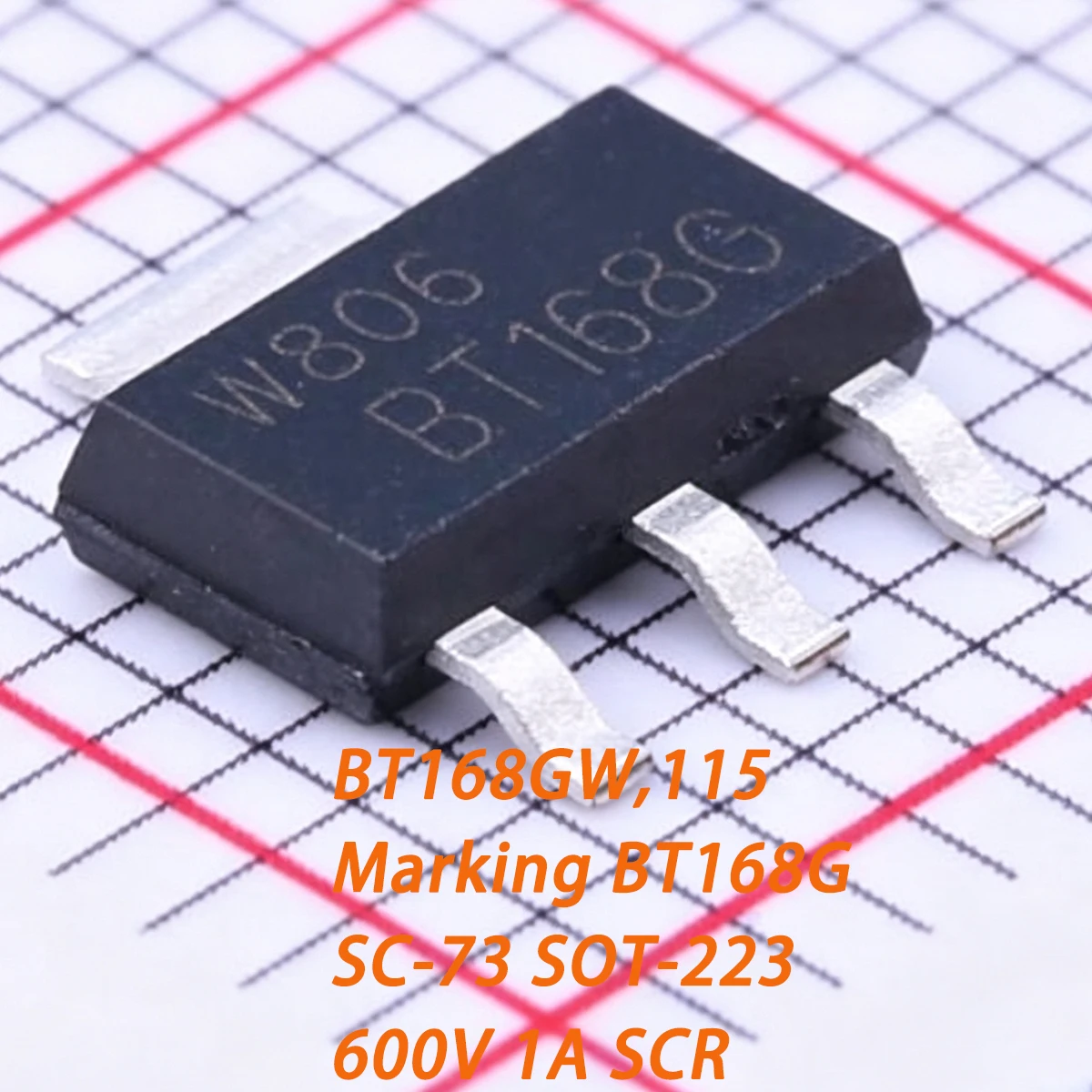 20PCS BT168GW,115 ,135 Marking BT168G SC-73 SOT-223 600V 1A 8A 100mW 0.1W 2mA 50uA SCRs RoHS NEW original Thyristor SCR BT168GW