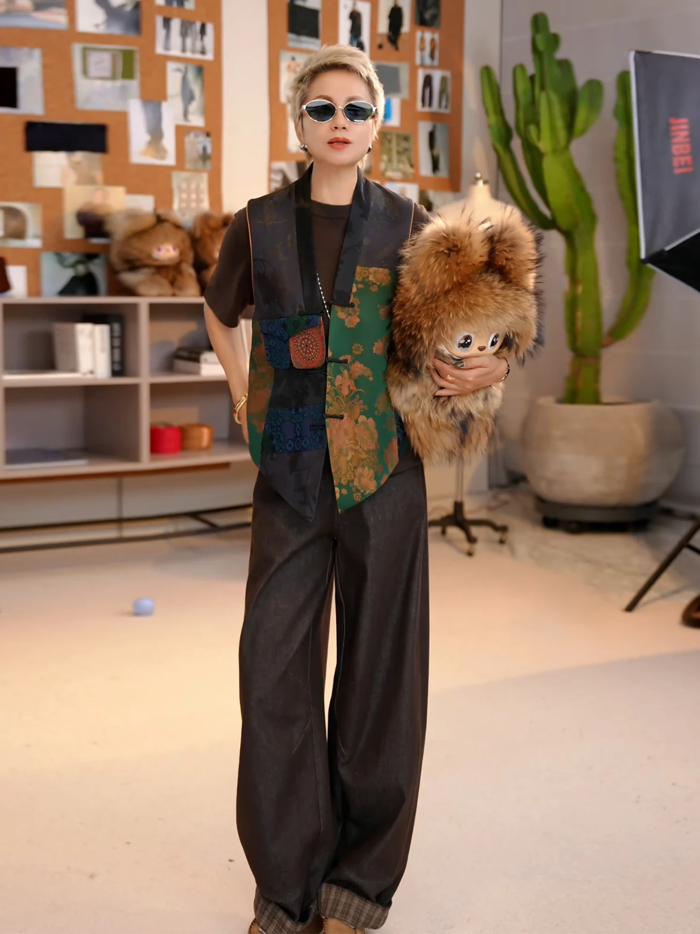 

High Waist Wide Leg Knife Casual Pants Retro Money Sle Loose Fit Simple Design Cotton Blend Women's Faion Trousers