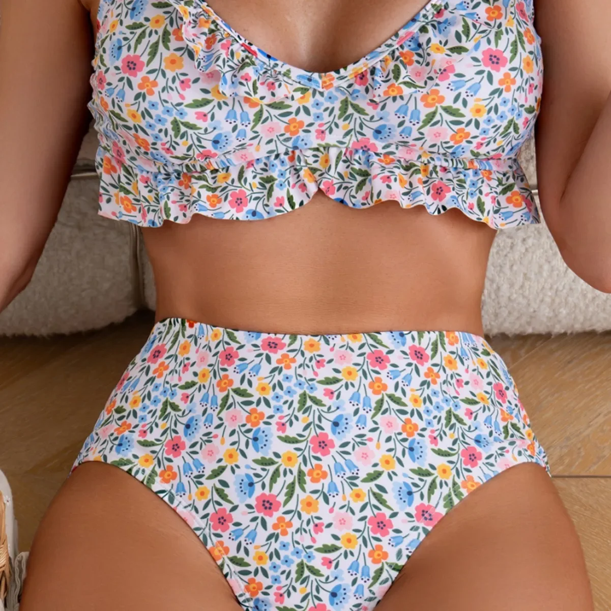 Fashionable Printed One-Piece Thermal Beach Swimwear Cross-Border Small Fresh Style from Overseas Warehouse Bikini Set Women