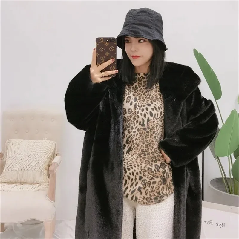 Fur Coat 2023 Autumn/Winter Women's Thickened Imitation Mink Long Hooded Loose Artificial Fur Imitation Fur Coat Solid Commuter