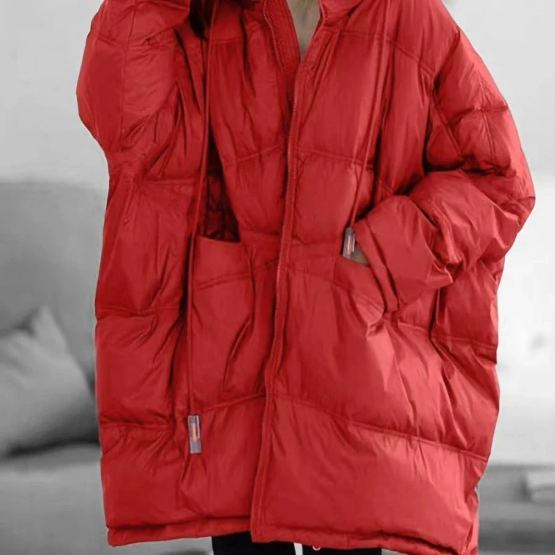 Sweat à capuche avec cordon de serrage pour femme, grande poche, manches chauve-souris, duvet de canard blanc 90, grande édition, doudoune ample, tendance, nouvelle collection hiver 2026