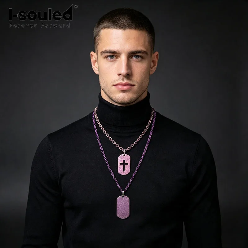 Pure titanium 5.0mm anodized pink twisted chain/7.0mm O chain necklace paired with ice crystal flower military pendant