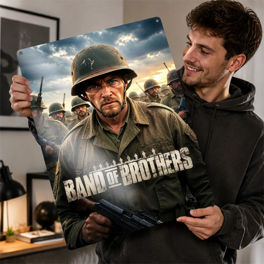 Band Of Brothers Infantry Portrait Printed Poster Personalized Aluminum Metal Sign Armored Battle Tribute Wall Art Study Decor
