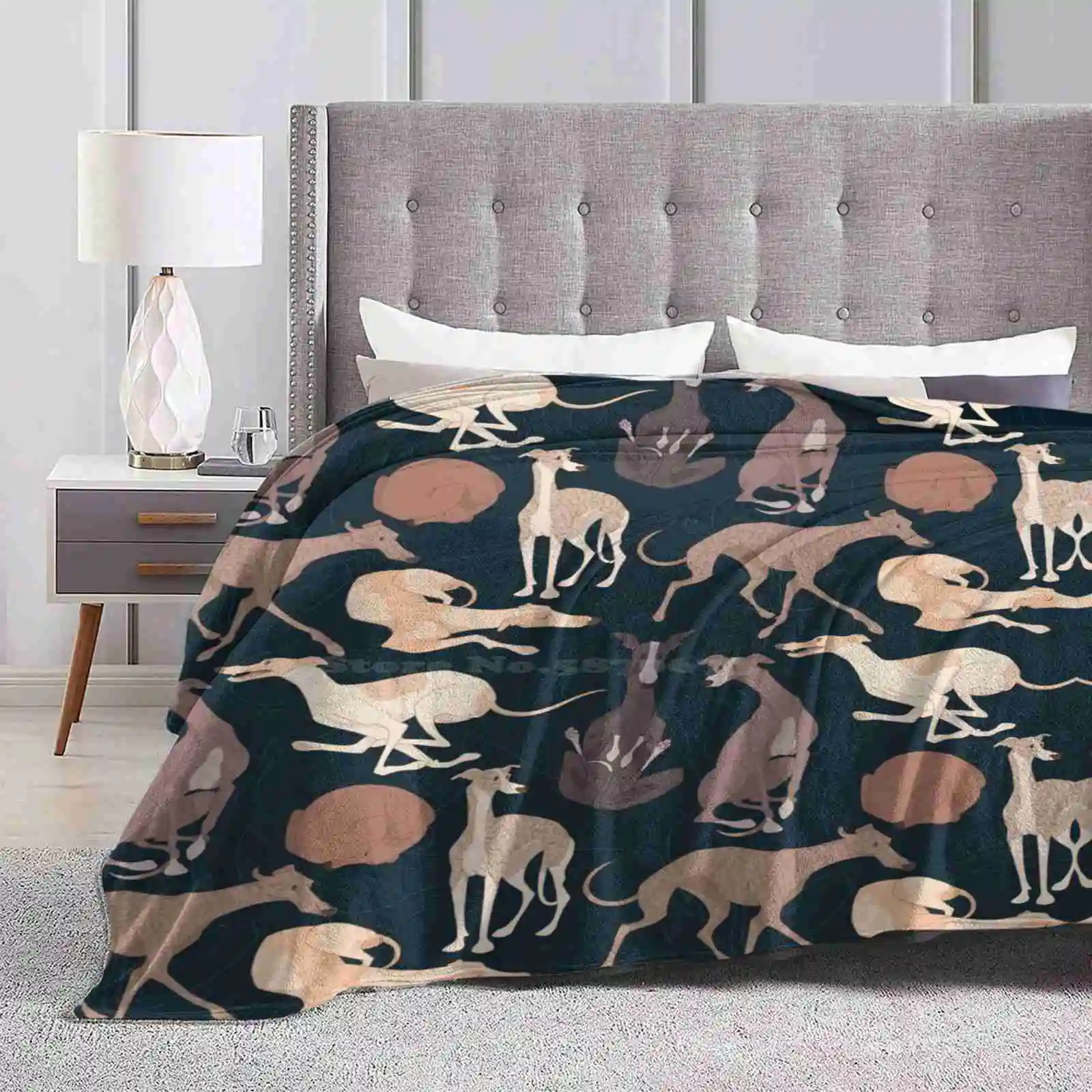 Whippet Good-Dark Best Selling Room Household Flannel Blanket Whippets Dogs Whippet Pattern Dog Pattern Half Drop Animal