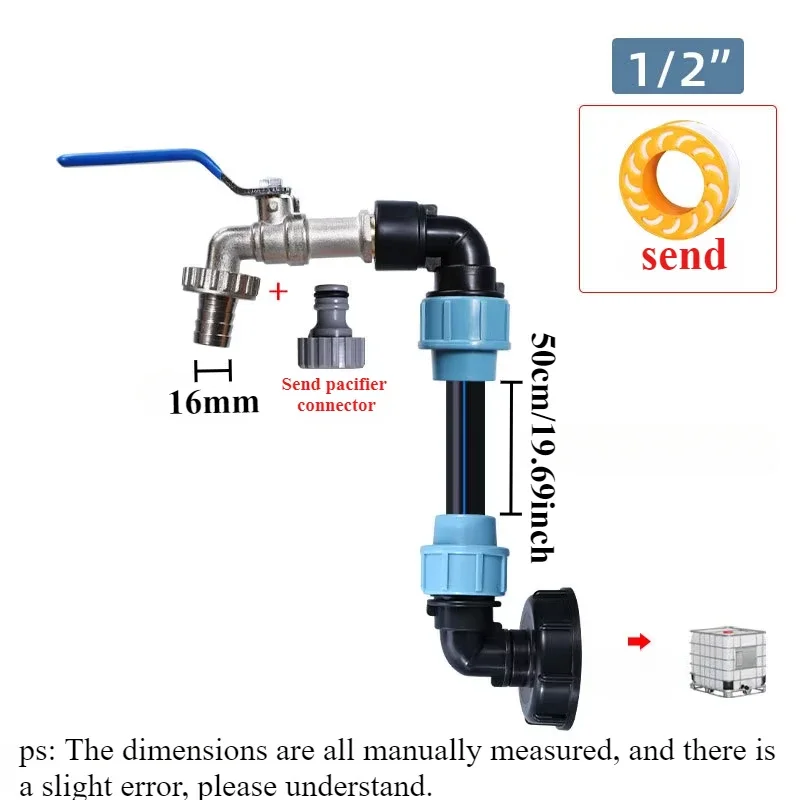 IBC Ton Barrel Water Faucet,  Heightened Extension Pipe Tank Tap with Connector,  1/2