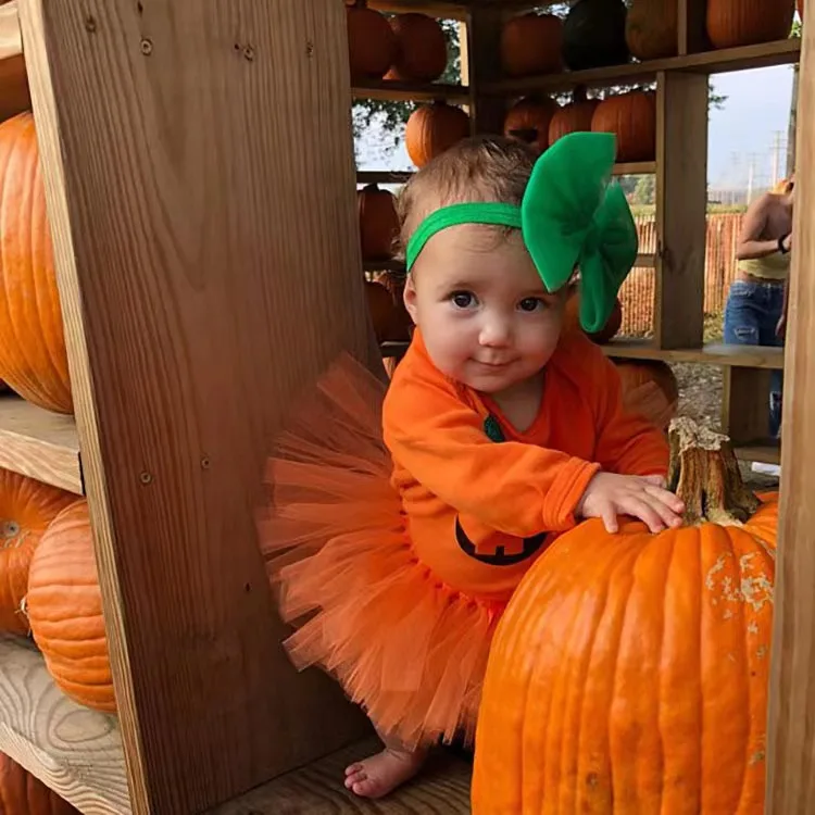 Girls Orange Pumpkin Tutu Skirts Baby Ballet Tulle Pettiskirts with Hairbow Kids Birthday Halloween Cosplay Party Costumes Skirt