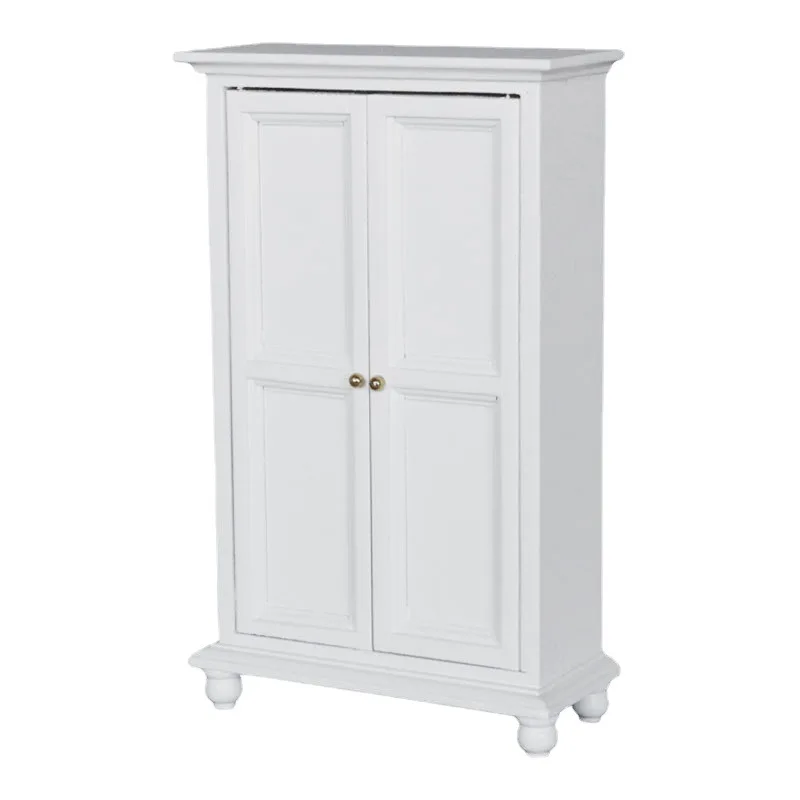 1:12 Miniatuur Meubilair Slaapkamer Micro Scène Poppenhuis Retro Rechtop Kast Dubbele deur Garderobe Poppenhuis Accessoires Speelgoed