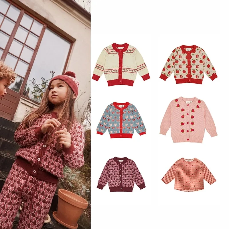 

2025 FL Winter Baby Girls Strawberry Knitted Sweaters Kids Cotton Clothes Girl Cardigans Knitwear Jacket Children's Sweater Vest