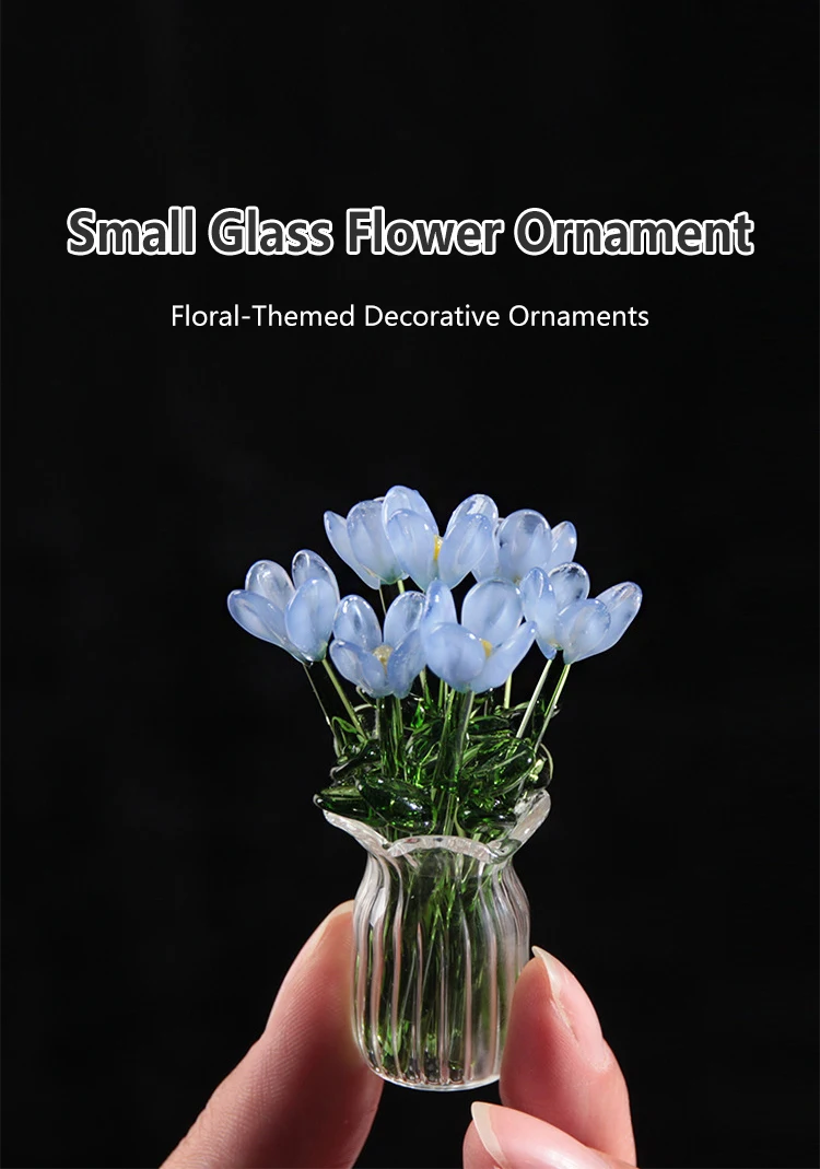 Handgefertigte Glas-Blumen, Glas-Simulationsstrauß, Frisches Blumenarrangement, Desktop-Dekoration mit Ewigen Blumen – Detail 1