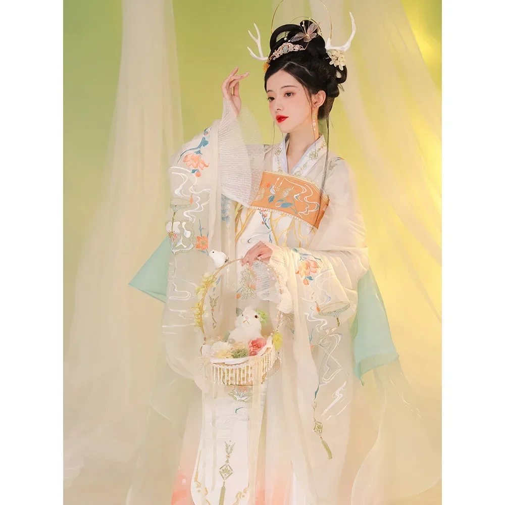 LiuYanXiLeng-vestido Hanfu de la dinastía Tang para mujer, ropa de manga grande con bordado dulce, 2 colores, novedad de primavera 2024