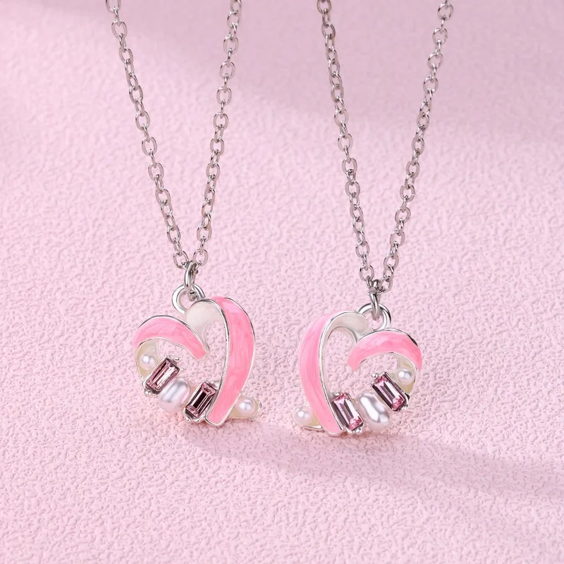 Luoluo&baby 2Pcs/Set Sweet Hollow Heart Pendant Necklace for Women Girl Friendship BFF Necklaces Best Friend Jewelry Gifts