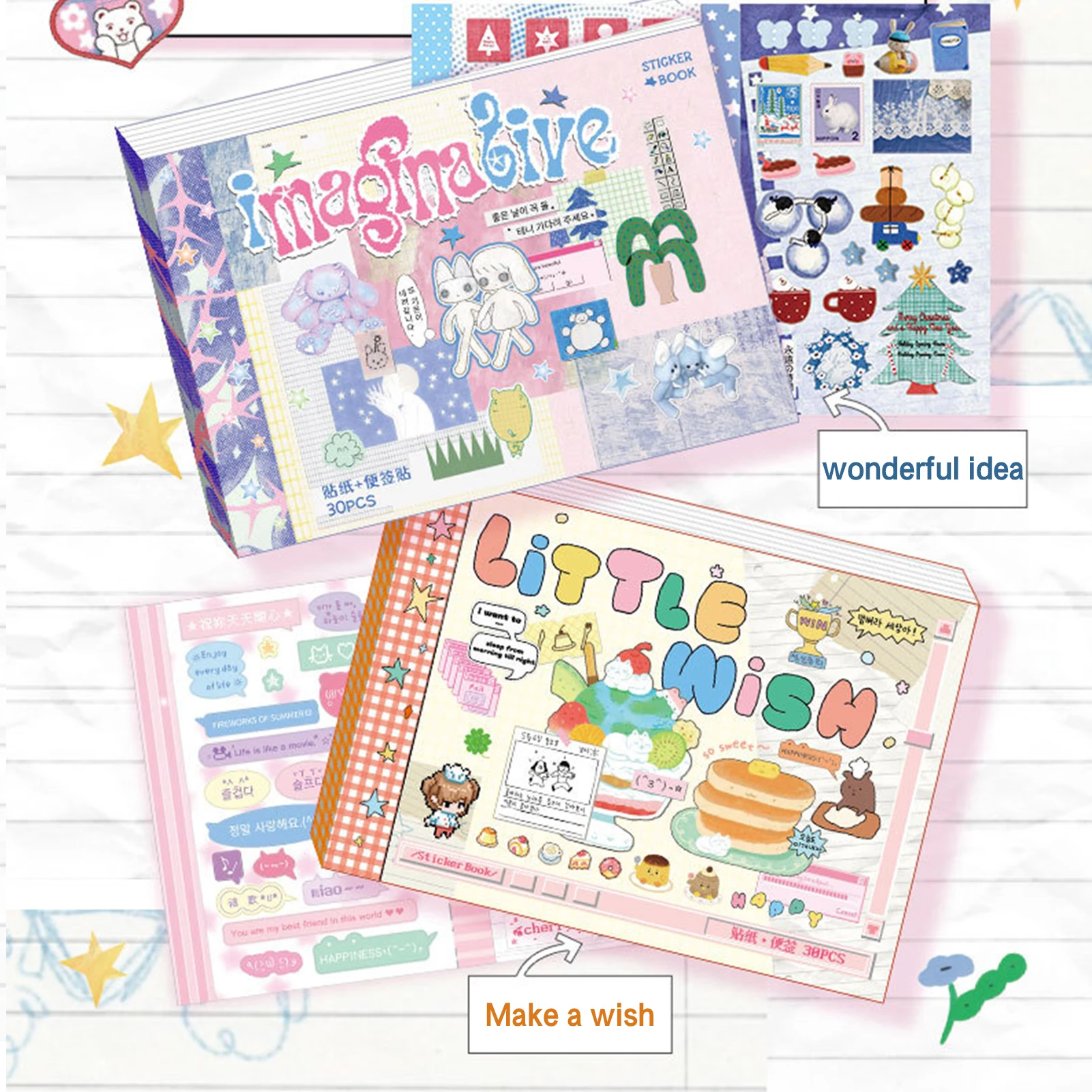 

Корейская книга с наклейками в стиле Ins Kawaii M5, милые декоративные наклейки с героями мультфильмов, высеченные DIY справочник, скрапбук, школьные принадлежности, 30 листов