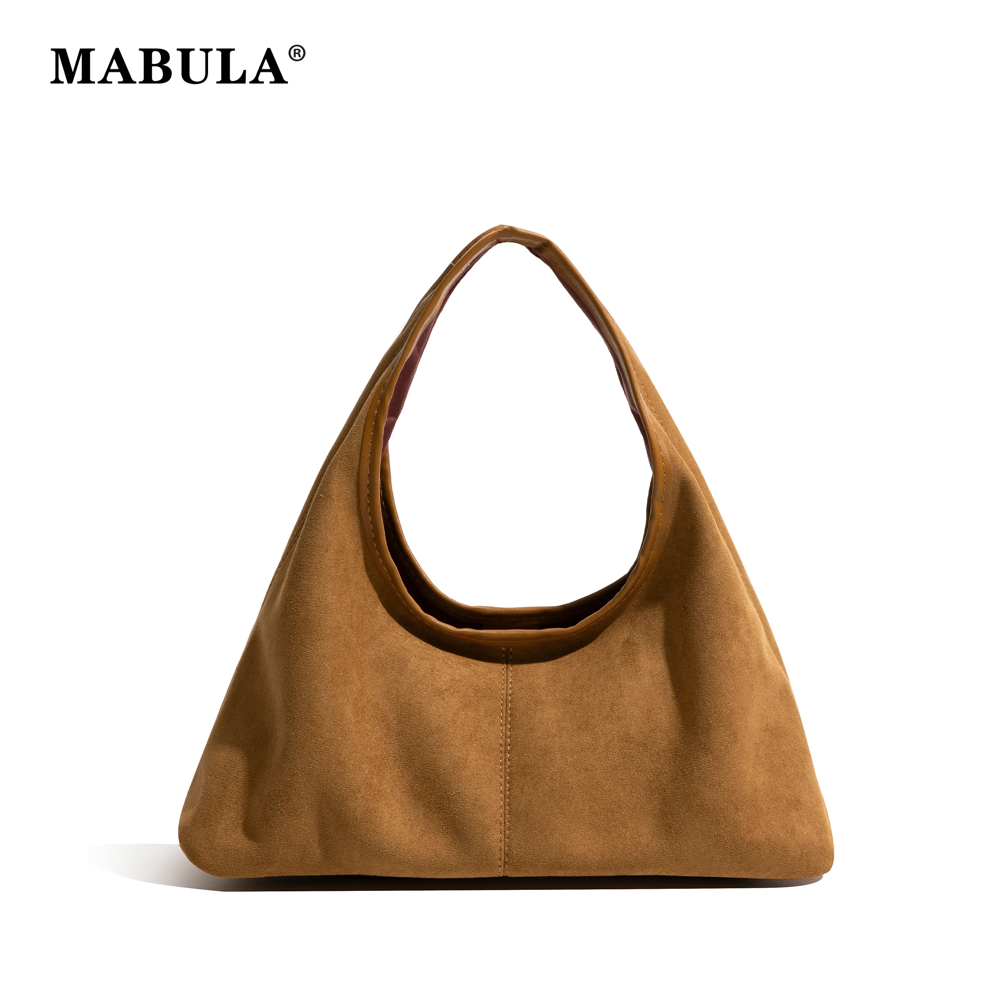 

MABULA Vintage Faux Suede Tote Handbag Solid Color Fashion Underarm Shoulder Phone Purse Autumn Winter Ladies Shopping Pouch