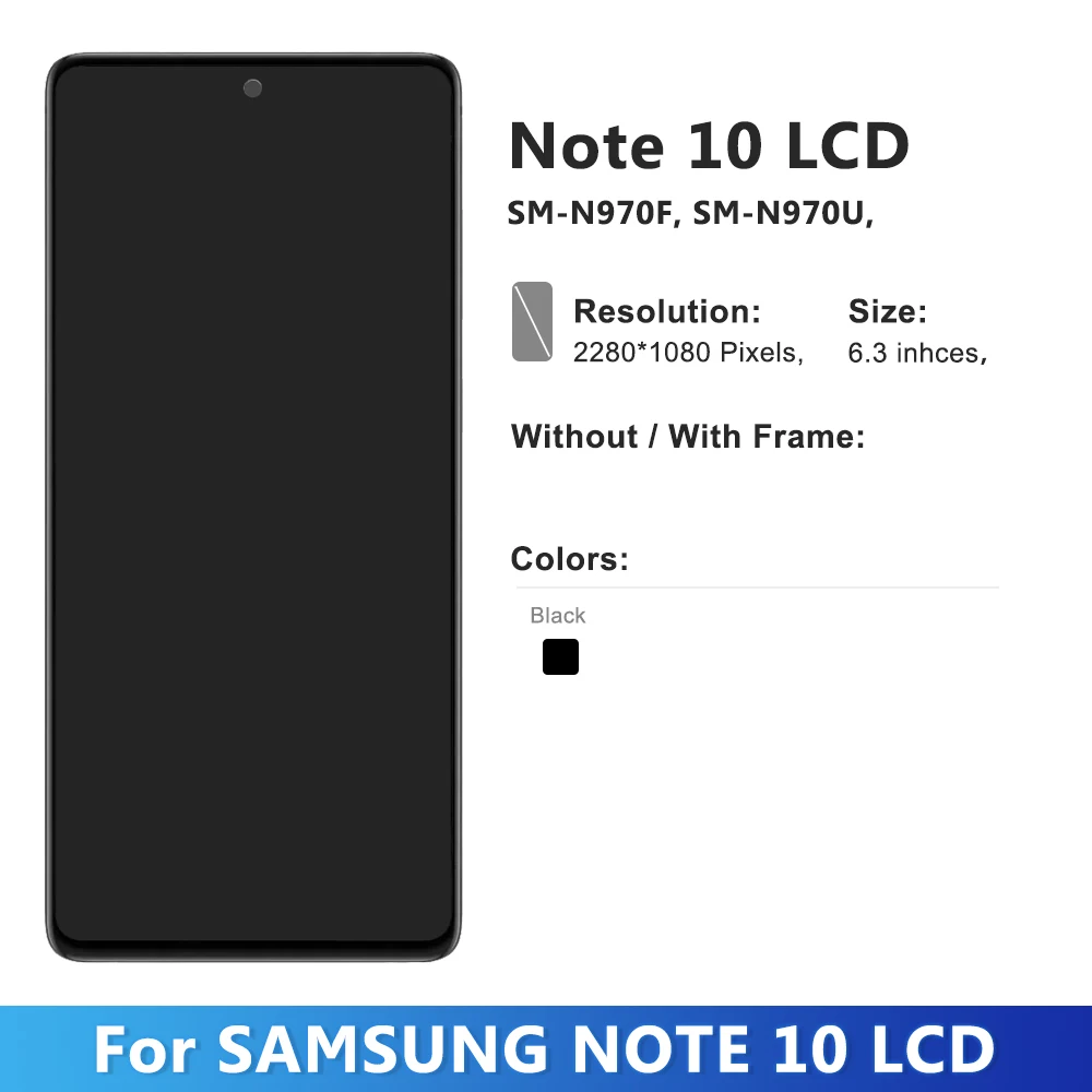 Super AMOLED Note 10 Display For Samsung Galaxy Note 10 N970F N970 N9700 LCD Touch Screen Digitizer Assembly Replacement Tested