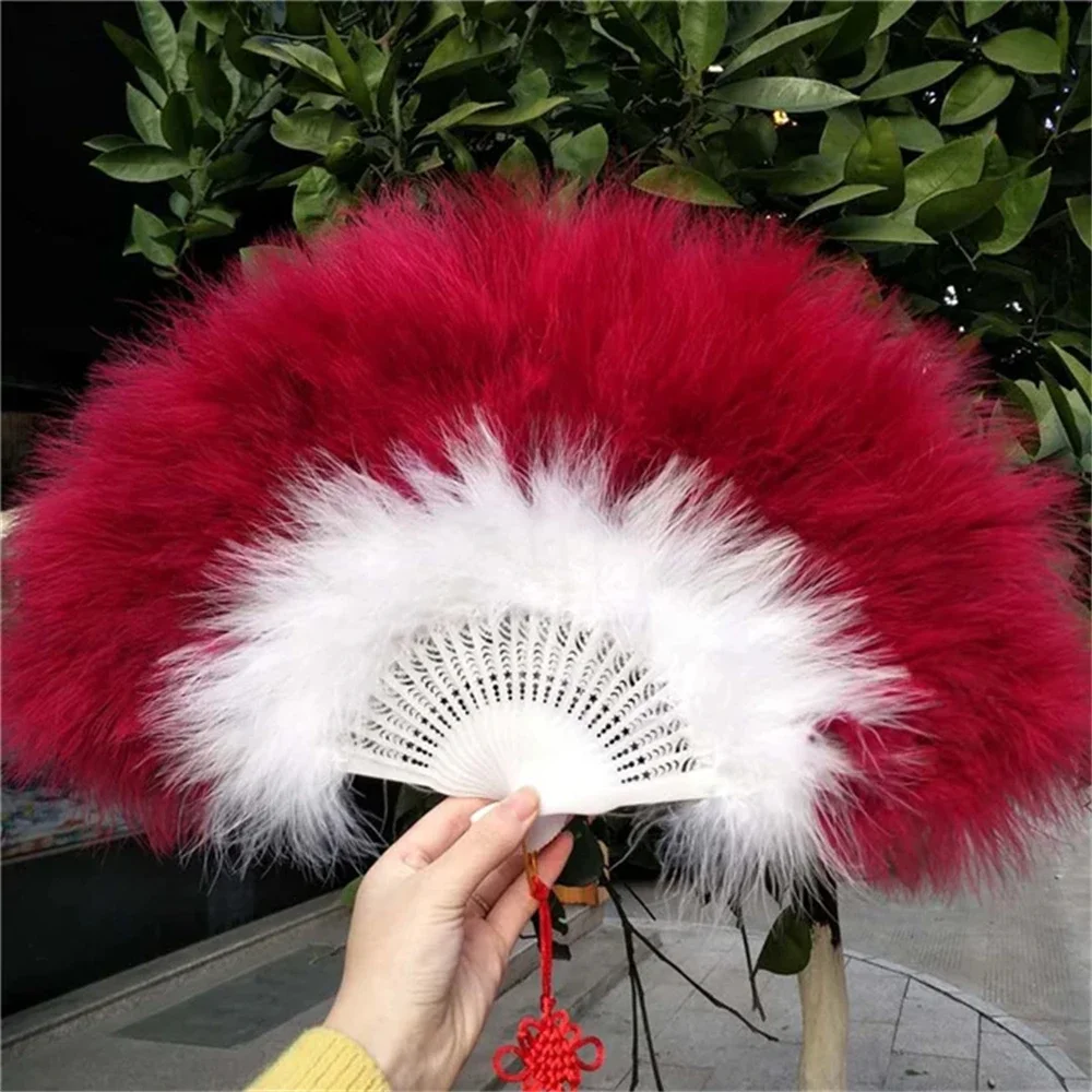 Colorful Long Staple Feather Folding Fan Japanese Sweet Fairy Dark Gothic Court Dance Hand Fans Art Craft Performance Decoration