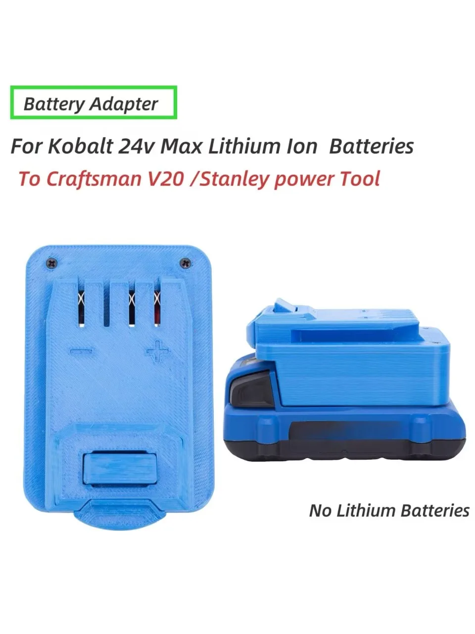 

Converter Adapte For Kobalt 24v Max Lithium Ion to Stanley / Craftsman V20 Tools Converter (without battery and tool)