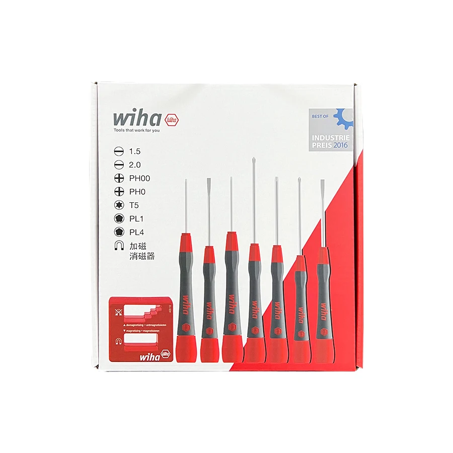 Wiha 8 Pieces Precision Screwdriver Set with Demagnetizer for Eyeglasses, Watches, Computers, Laptops, Phones,etc NO. 90018C