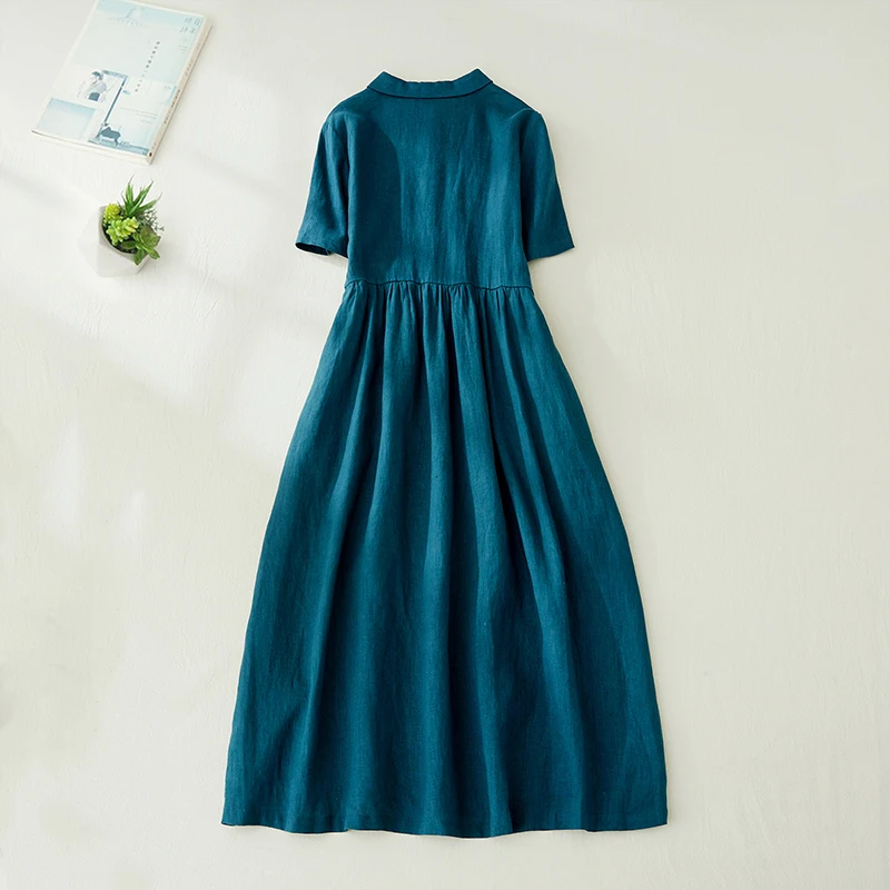 Cotton Short Sleeve Vintage Solid Color Dresses For Women 2026 New Summer Casual Long Holiday Dress Femme Robe Elegant Clothing