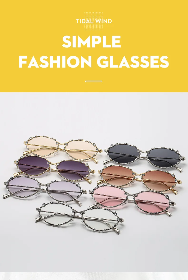 Neue Luxus-Diamant-Sonnenbrille für Damen und Herren, Ovale Strass-Sonnenbrille, Trendige Personalisierte Metallrahmen-Fahrbrille – Detail 7