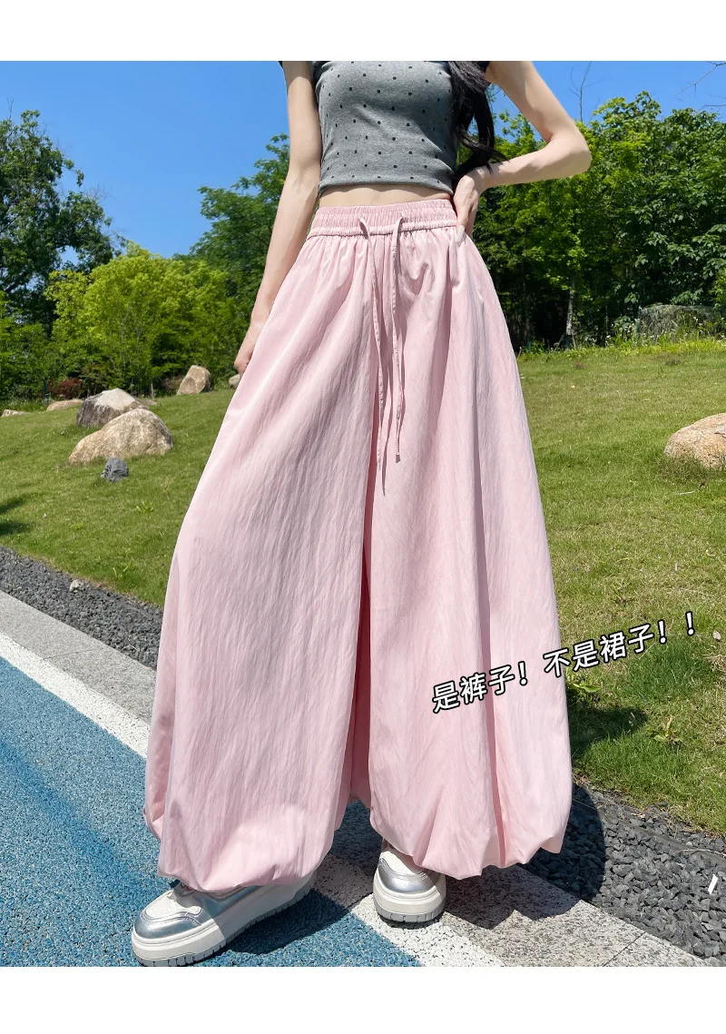 Women's Oversized High Waist Wide Leg Pants Spring Summer Solid Color Casual Cropped Pants Woman Loose Puffy Lantern Trousers