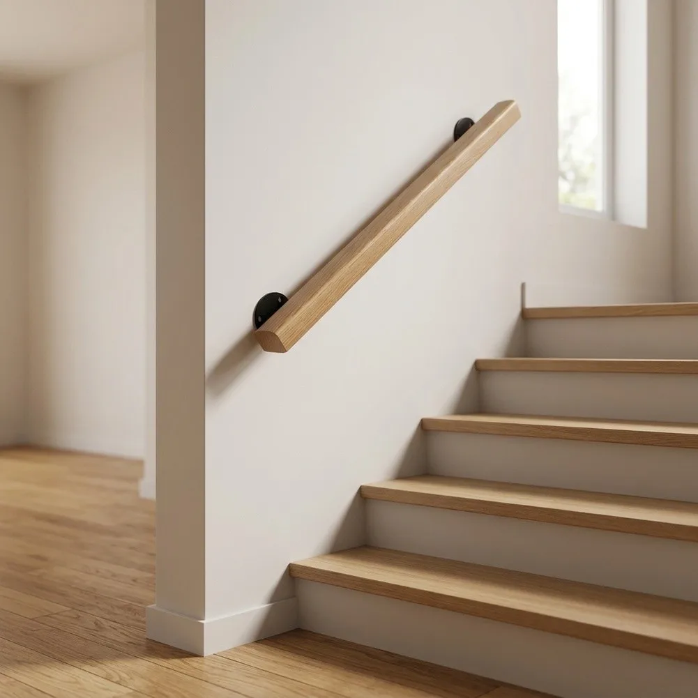 Stair Rail With Wall Mounting Brackets Stair Safety 30cm Length Solid Wood Handrail Firm Installation Brackets