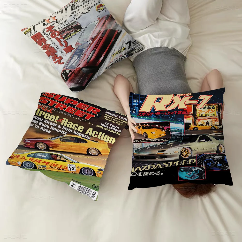 

80S Japanese Cars GTR JDM Racing Magazine Cushion Cover Car Throw Pillow Case For Sofa Car Christmas Gift 40x40cm 45x45cm