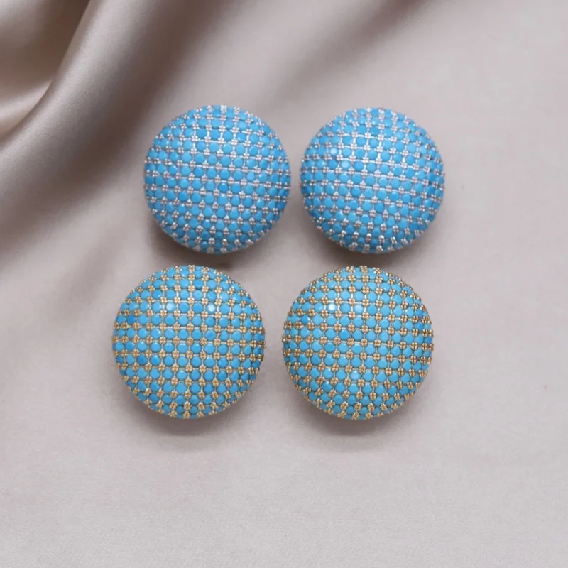 Korean new design fashion jewelry 14K gold plated round blue zircons earrings elegant women daily work accessories