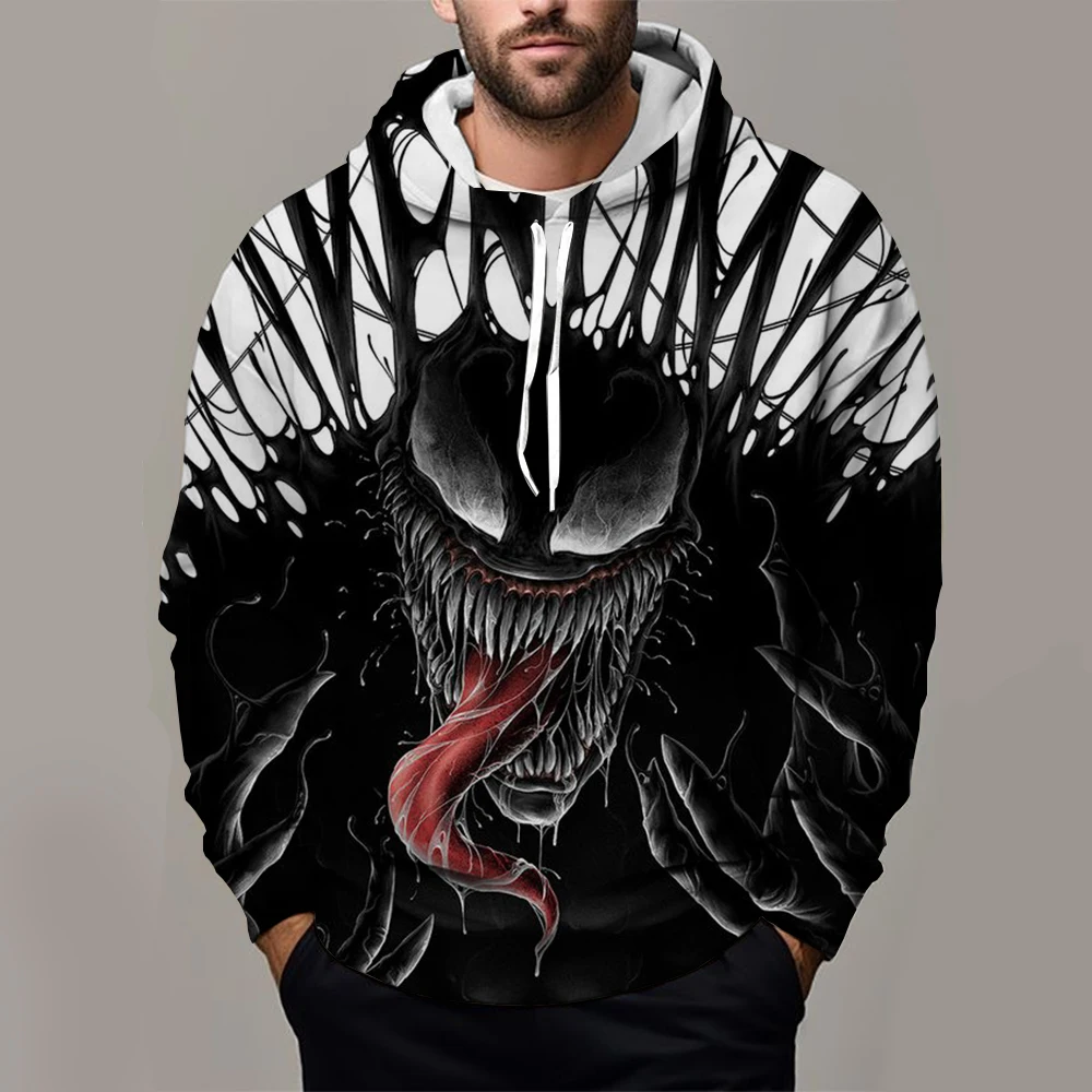 Venom Men\'s Hoodie Oversized Pullover 3D Printing Marvel Men\'s Clothing Fashion Casual Men\'s Hoodie Autumn New Men\'s Clothing